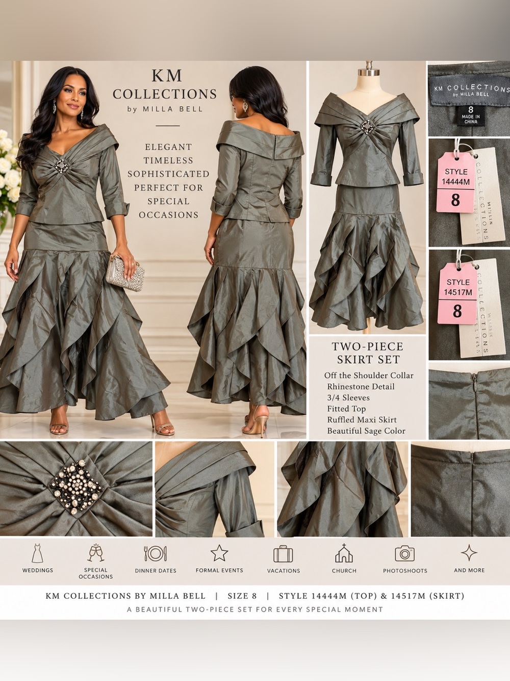 Sage Off-the-Shoulder Ruffled Maxi Skirt Set